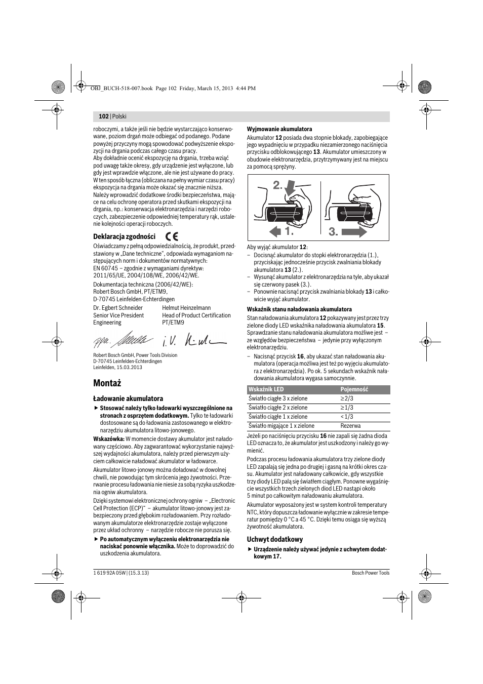 Montaż | Bosch GBH 36 V-LI Compact Professional User Manual | Page 102 / 231