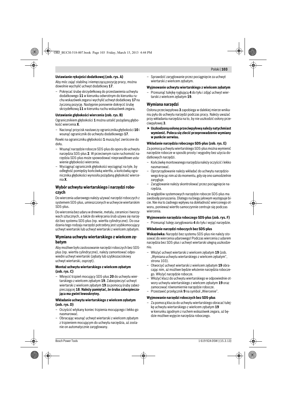 Bosch GBH 36 V-LI Compact Professional User Manual | Page 103 / 231