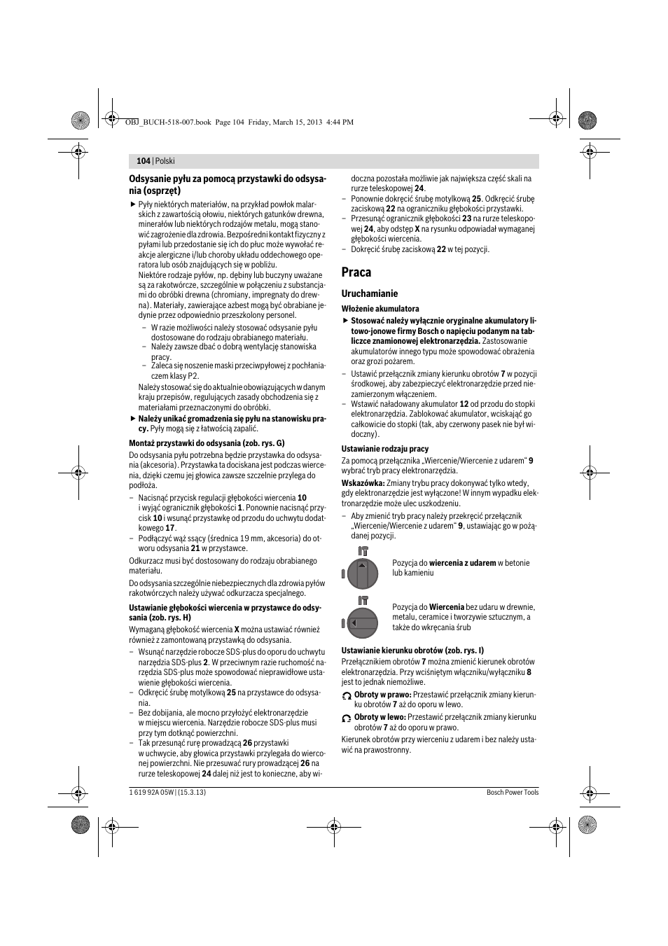 Praca | Bosch GBH 36 V-LI Compact Professional User Manual | Page 104 / 231