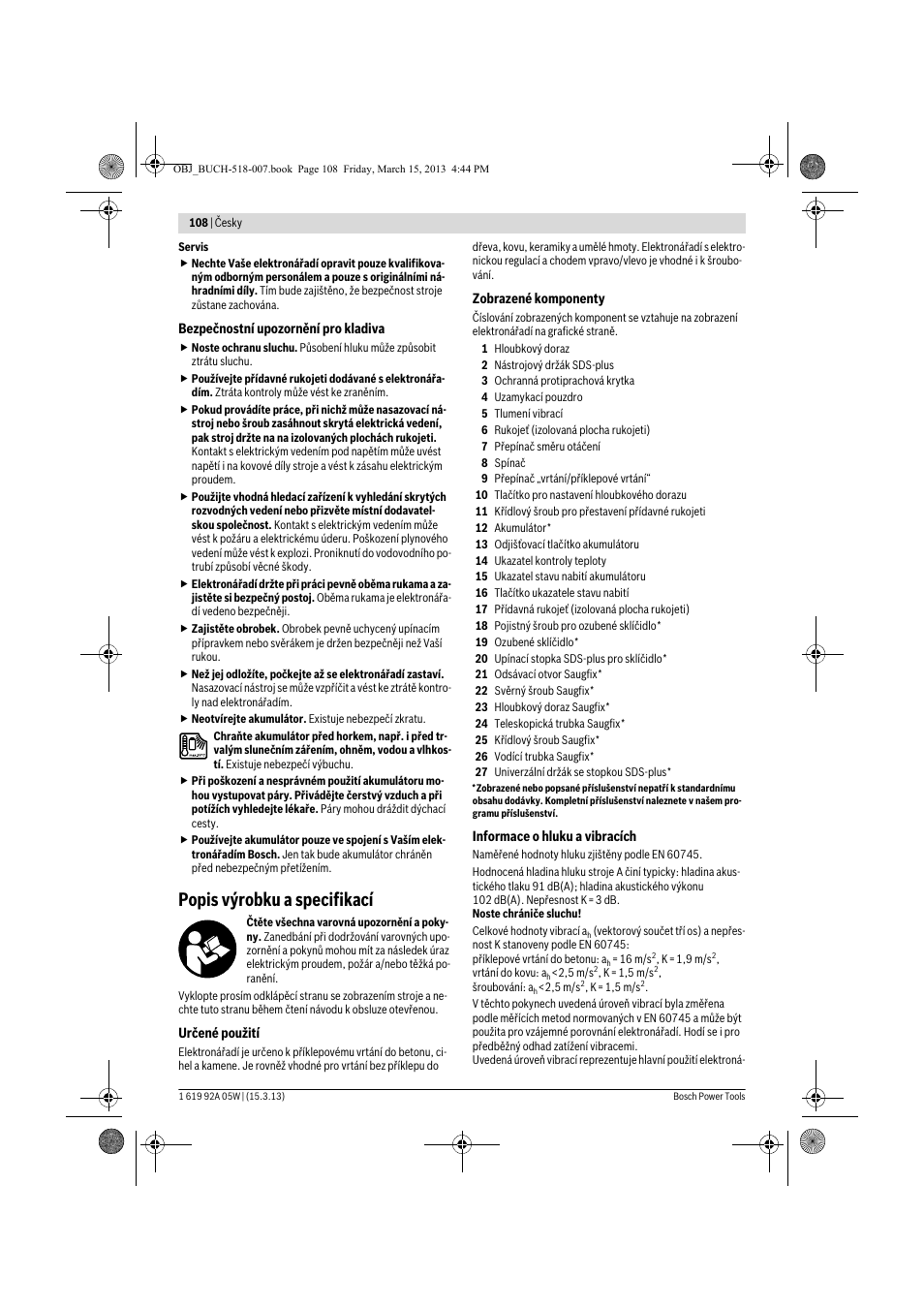 Popis výrobku a specifikací | Bosch GBH 36 V-LI Compact Professional User Manual | Page 108 / 231