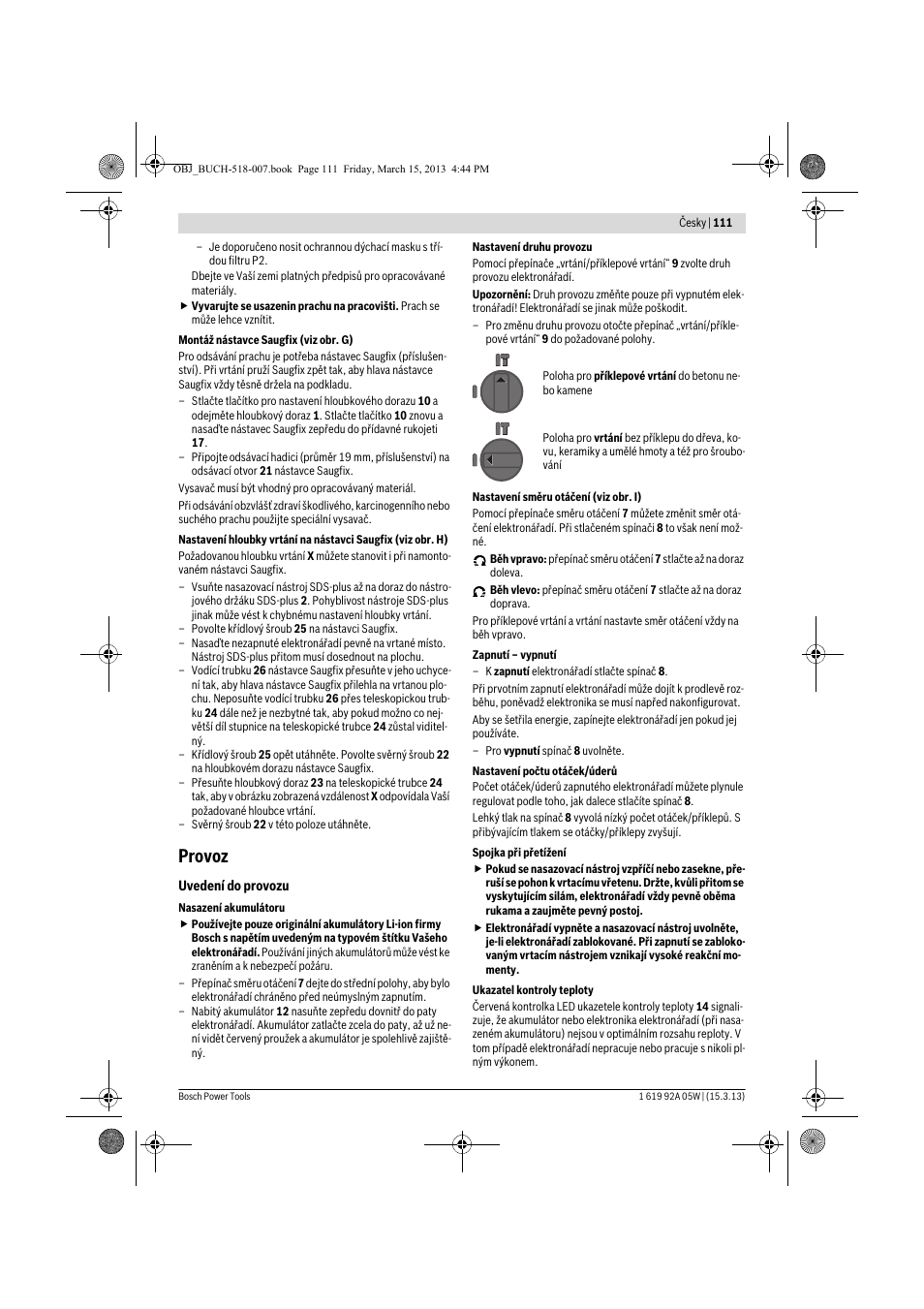 Provoz | Bosch GBH 36 V-LI Compact Professional User Manual | Page 111 / 231