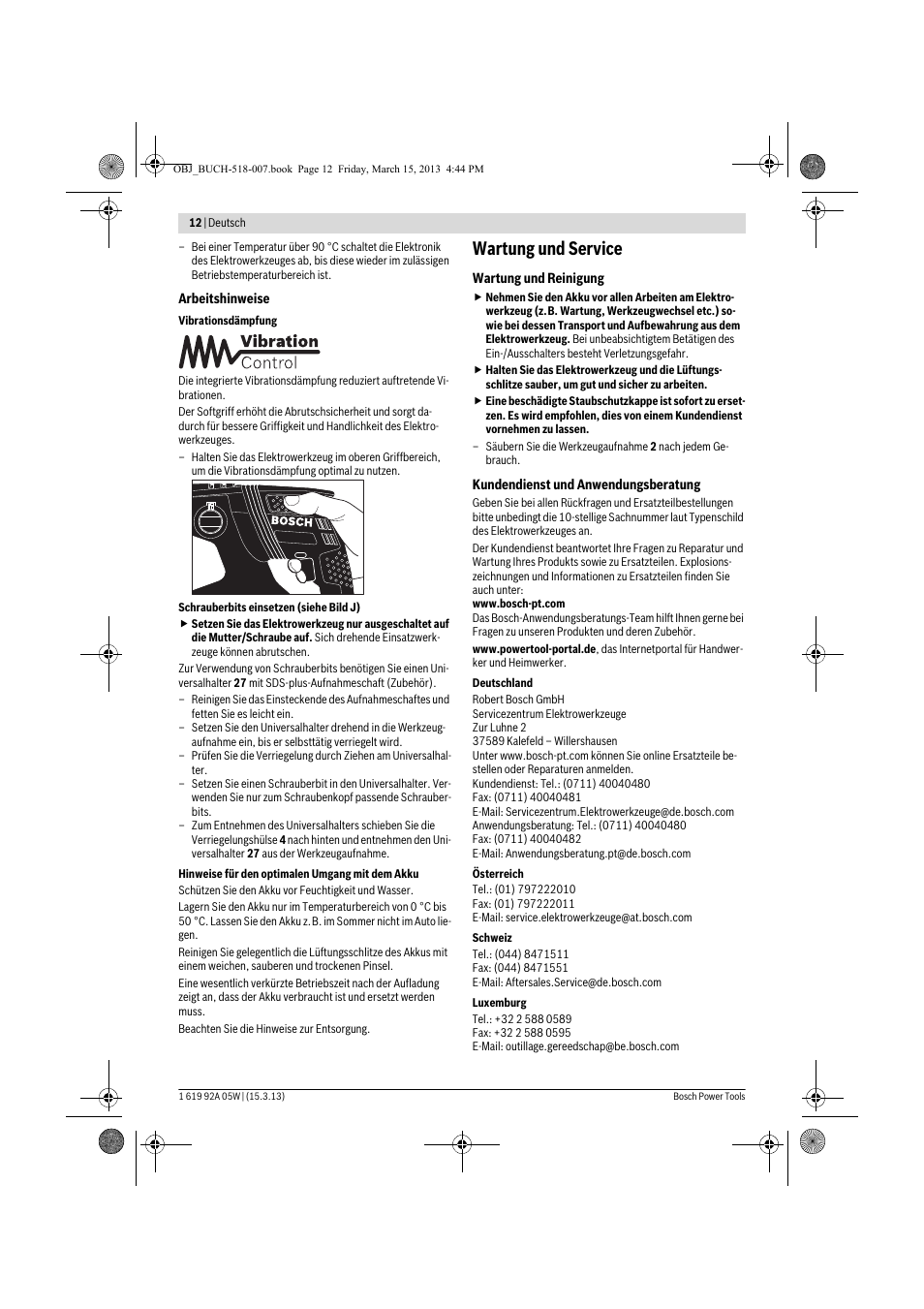 Wartung und service | Bosch GBH 36 V-LI Compact Professional User Manual | Page 12 / 231