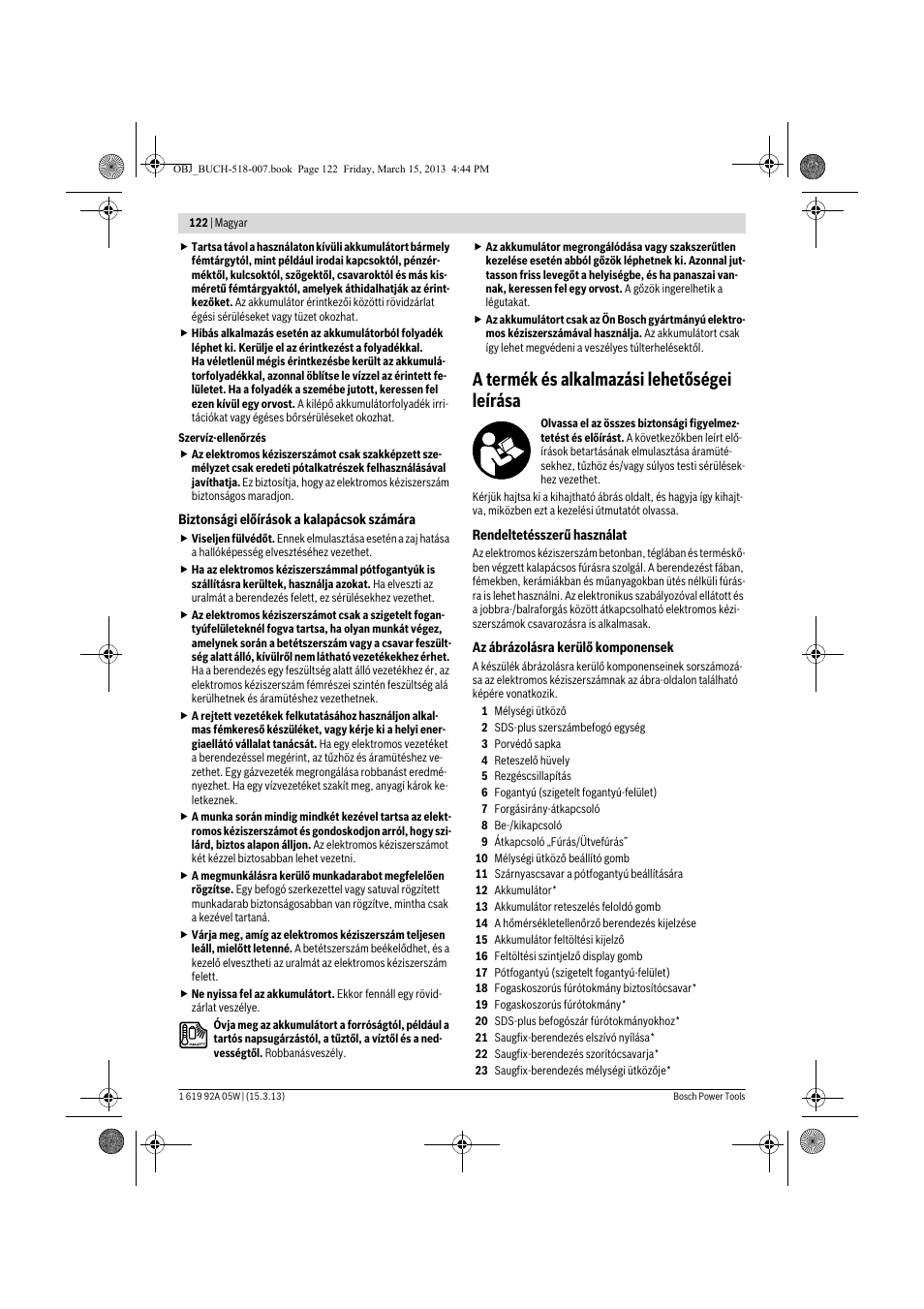 A termék és alkalmazási lehetőségei leírása | Bosch GBH 36 V-LI Compact Professional User Manual | Page 122 / 231