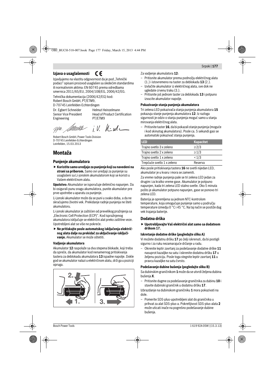 Montaža | Bosch GBH 36 V-LI Compact Professional User Manual | Page 177 / 231