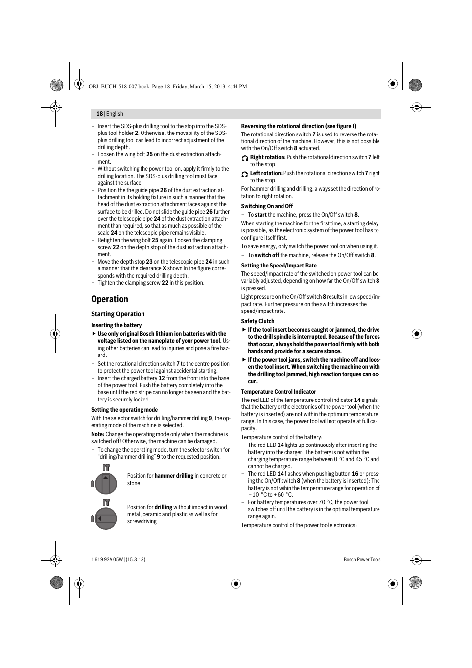 Operation | Bosch GBH 36 V-LI Compact Professional User Manual | Page 18 / 231