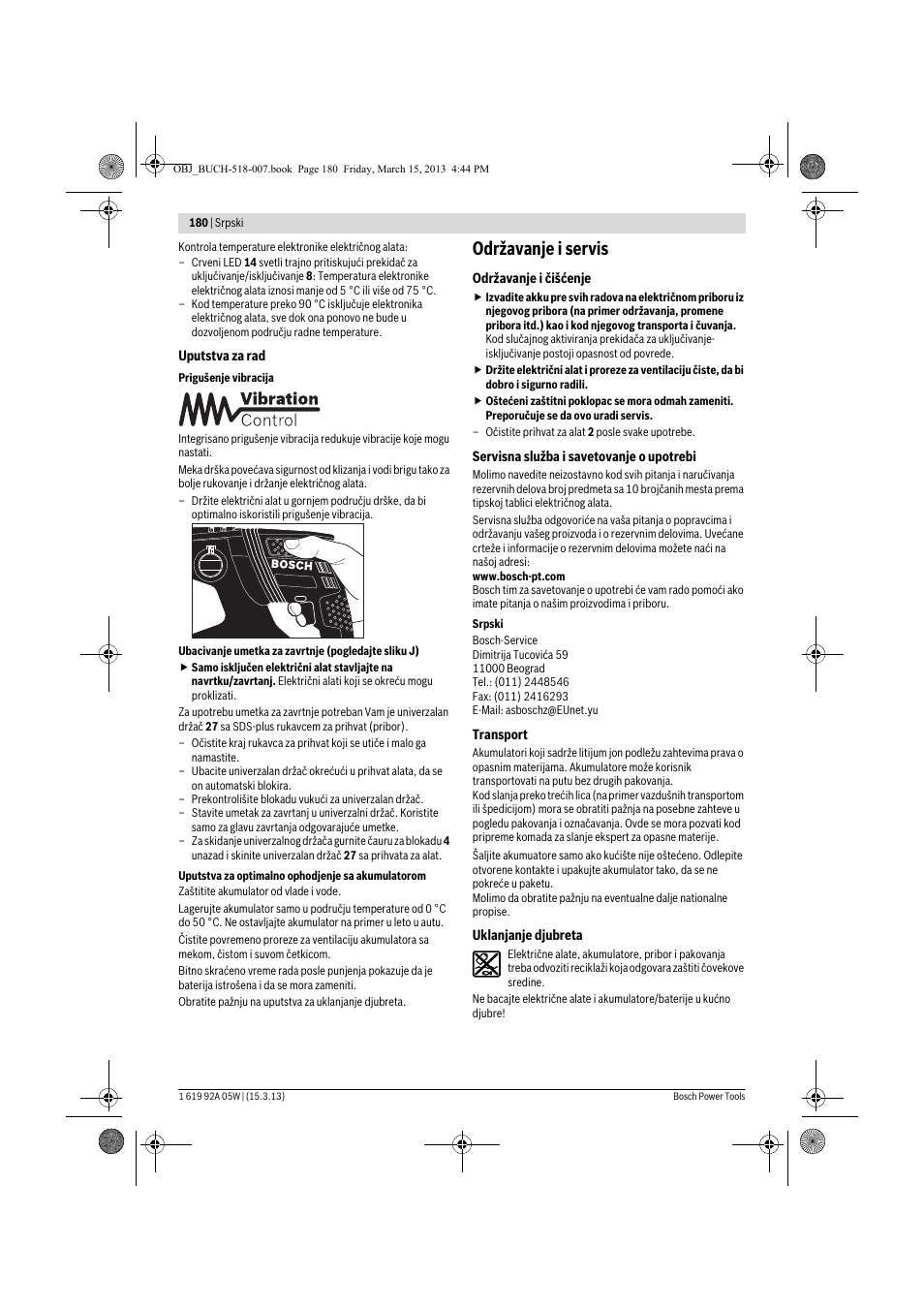 Održavanje i servis | Bosch GBH 36 V-LI Compact Professional User Manual | Page 180 / 231