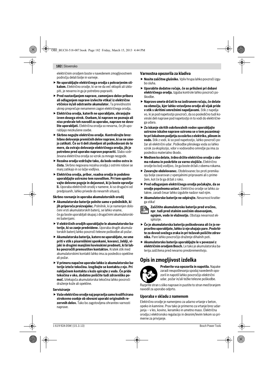 Opis in zmogljivost izdelka | Bosch GBH 36 V-LI Compact Professional User Manual | Page 182 / 231