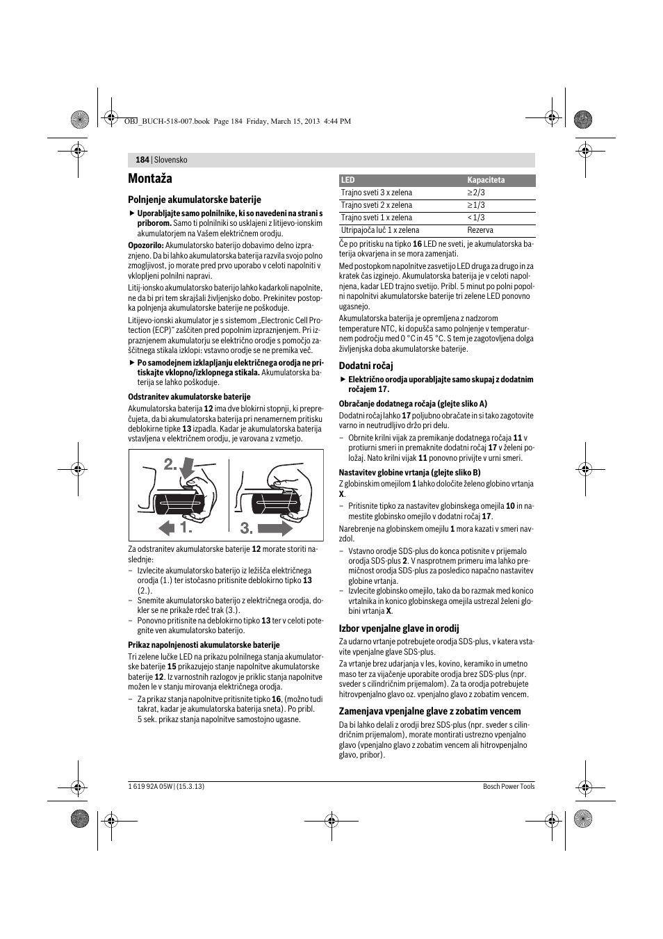 Montaža | Bosch GBH 36 V-LI Compact Professional User Manual | Page 184 / 231