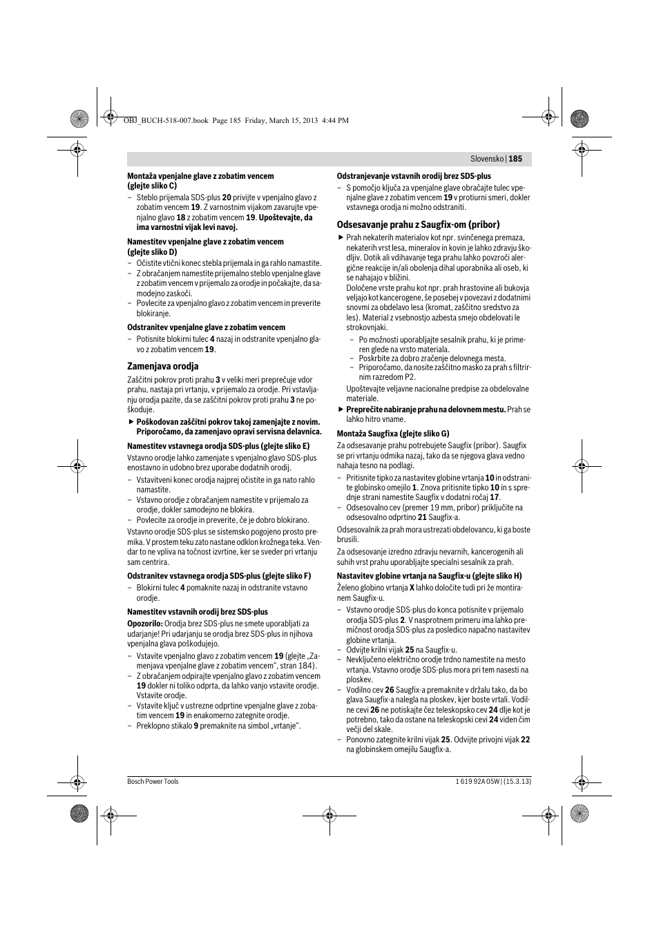 Bosch GBH 36 V-LI Compact Professional User Manual | Page 185 / 231