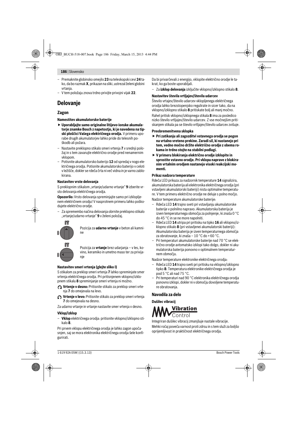 Delovanje | Bosch GBH 36 V-LI Compact Professional User Manual | Page 186 / 231