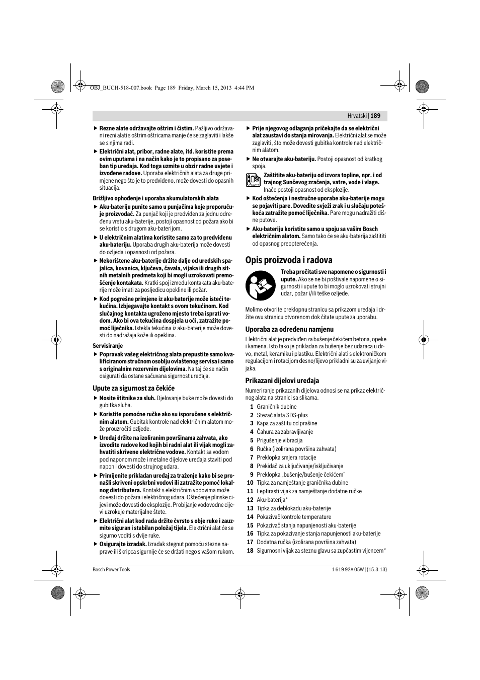 Opis proizvoda i radova | Bosch GBH 36 V-LI Compact Professional User Manual | Page 189 / 231