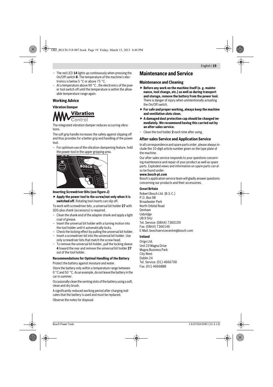 Maintenance and service | Bosch GBH 36 V-LI Compact Professional User Manual | Page 19 / 231