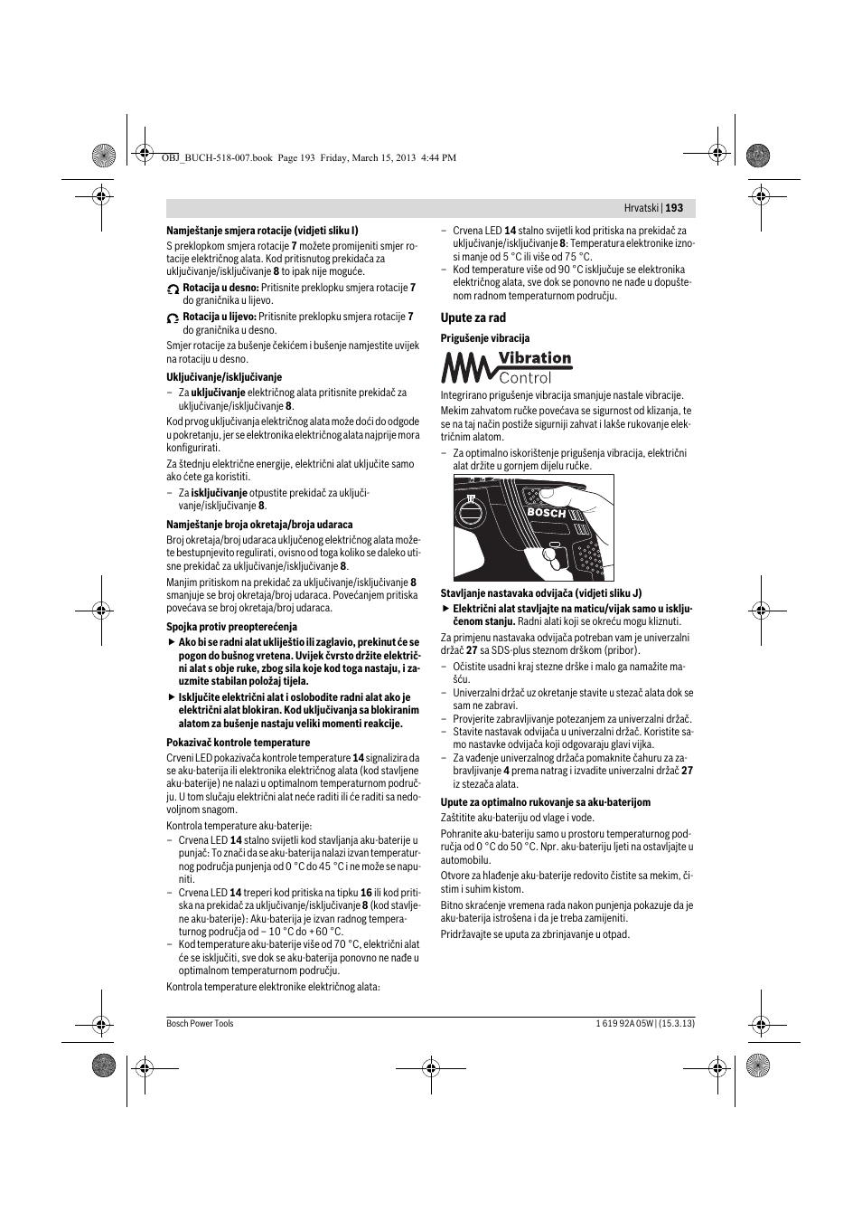 Bosch GBH 36 V-LI Compact Professional User Manual | Page 193 / 231