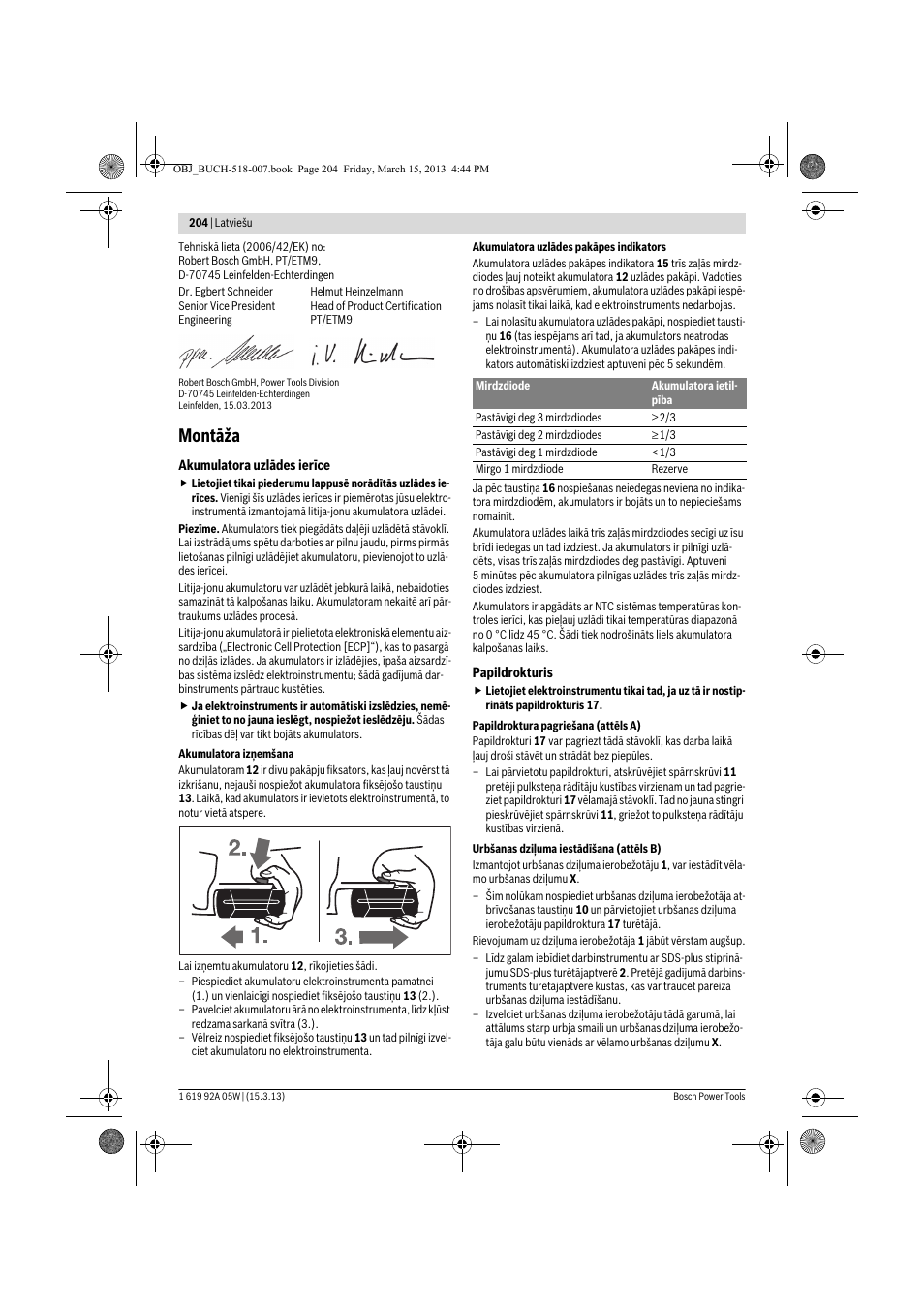 Montāža | Bosch GBH 36 V-LI Compact Professional User Manual | Page 204 / 231