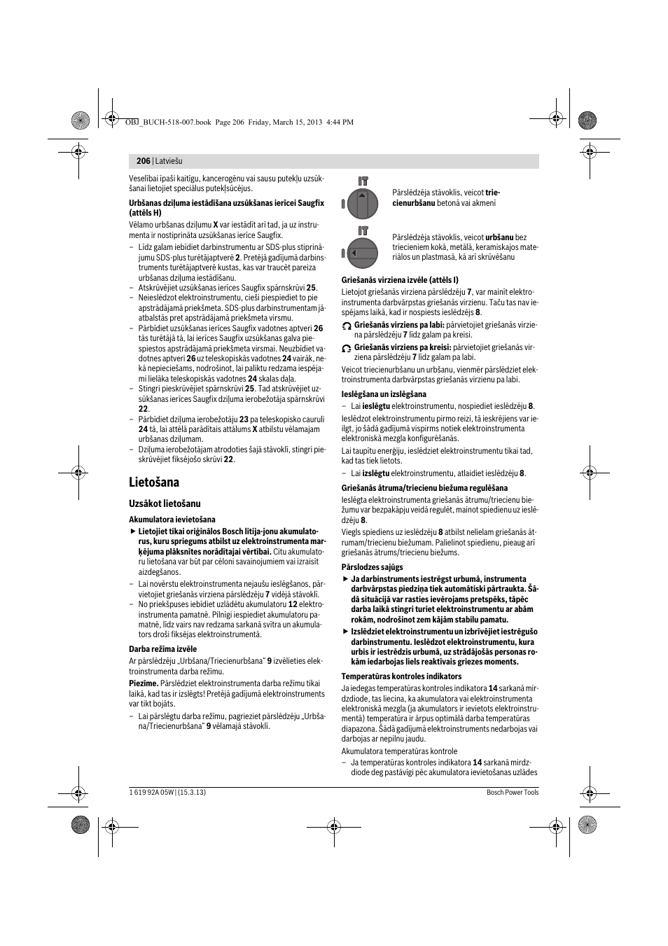 Lietošana | Bosch GBH 36 V-LI Compact Professional User Manual | Page 206 / 231