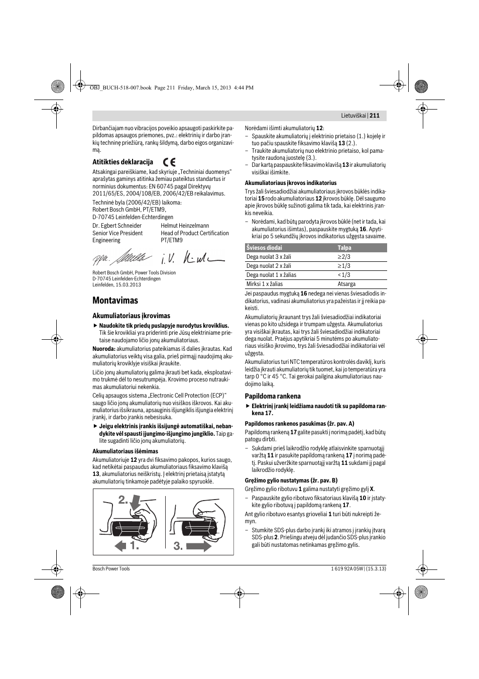 Montavimas | Bosch GBH 36 V-LI Compact Professional User Manual | Page 211 / 231