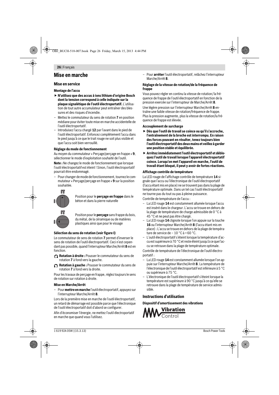 Mise en marche | Bosch GBH 36 V-LI Compact Professional User Manual | Page 26 / 231