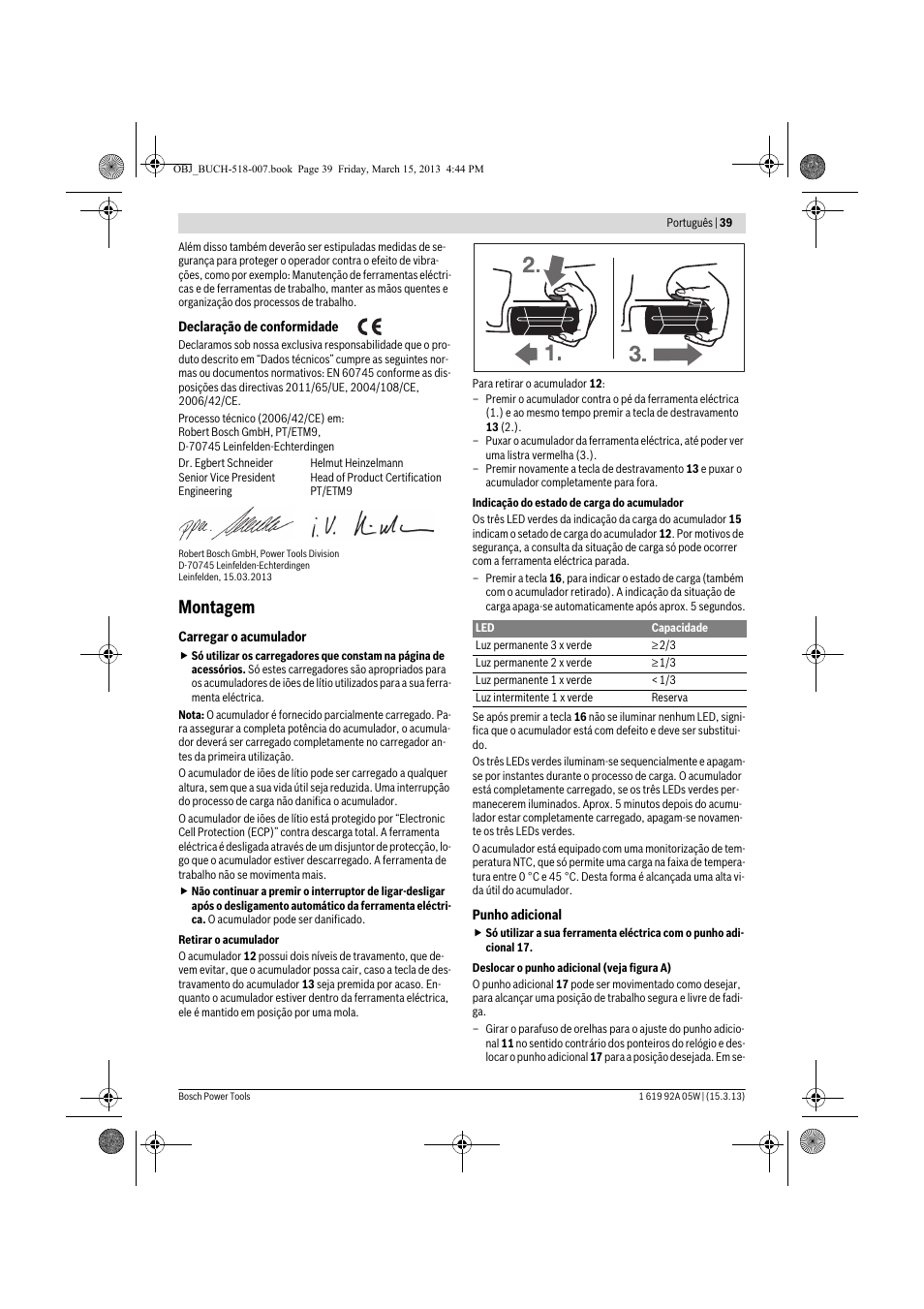 Montagem | Bosch GBH 36 V-LI Compact Professional User Manual | Page 39 / 231