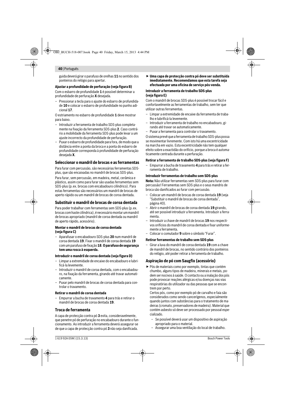 Bosch GBH 36 V-LI Compact Professional User Manual | Page 40 / 231