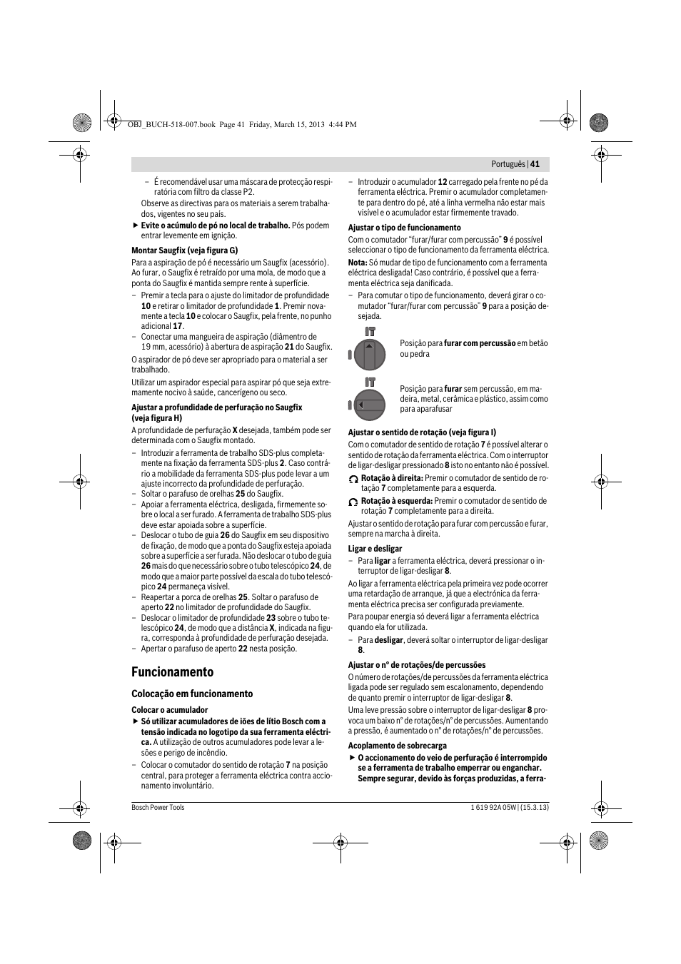 Funcionamento | Bosch GBH 36 V-LI Compact Professional User Manual | Page 41 / 231