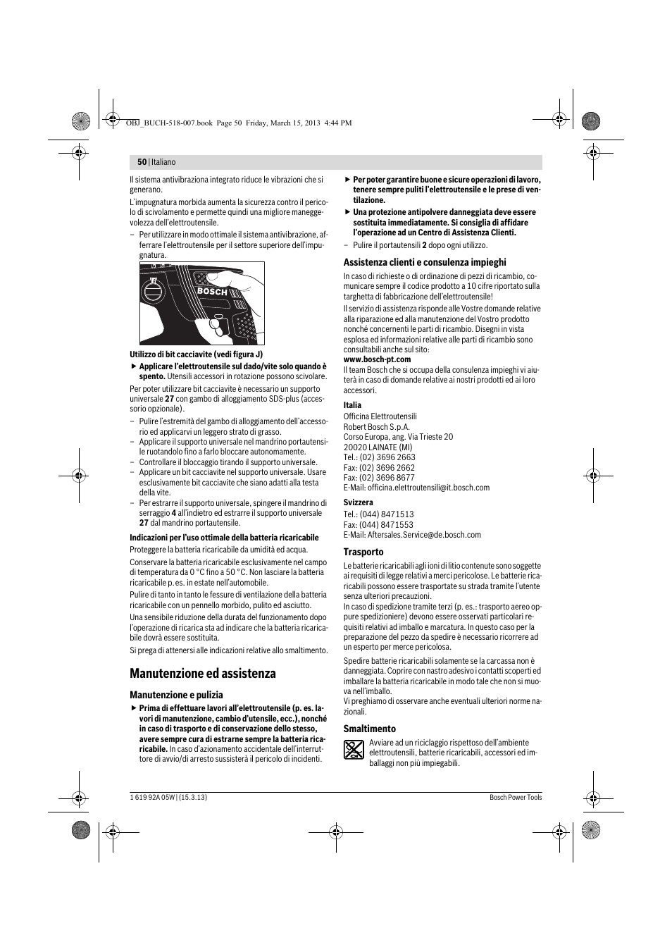 Manutenzione ed assistenza | Bosch GBH 36 V-LI Compact Professional User Manual | Page 50 / 231