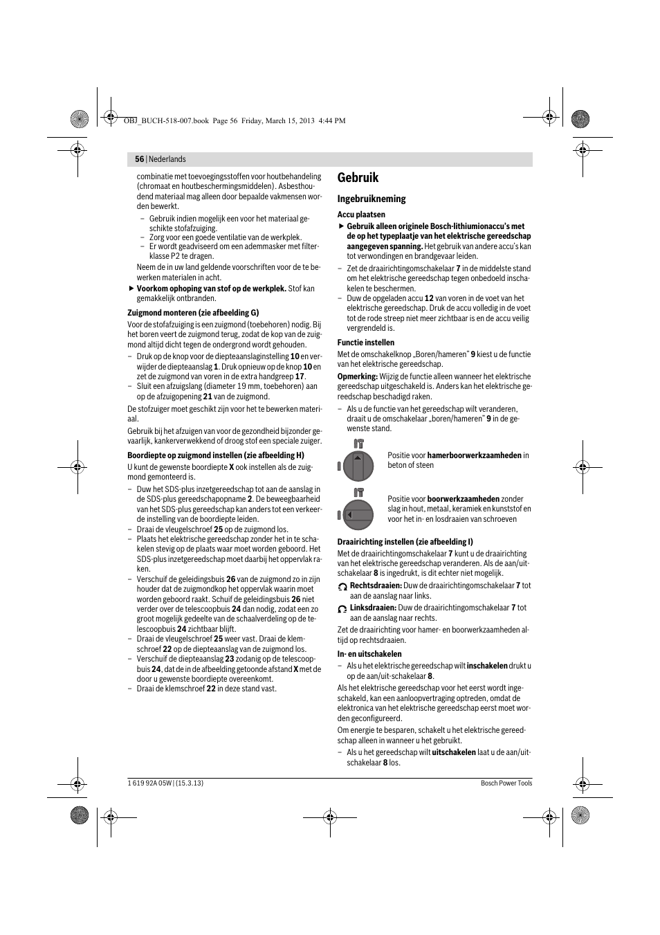 Gebruik | Bosch GBH 36 V-LI Compact Professional User Manual | Page 56 / 231