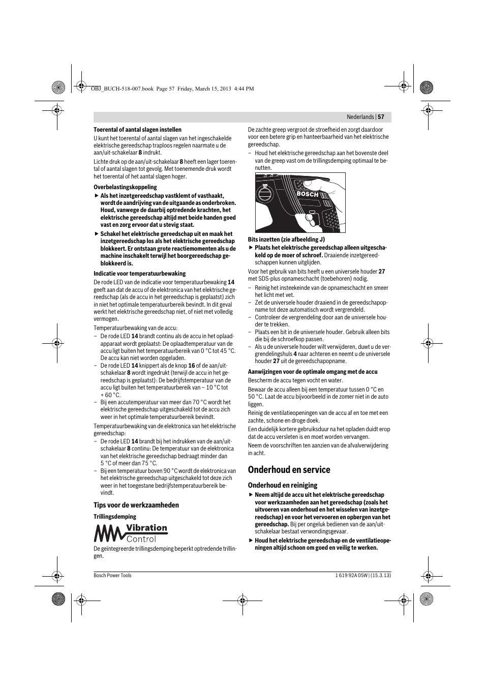 Onderhoud en service | Bosch GBH 36 V-LI Compact Professional User Manual | Page 57 / 231