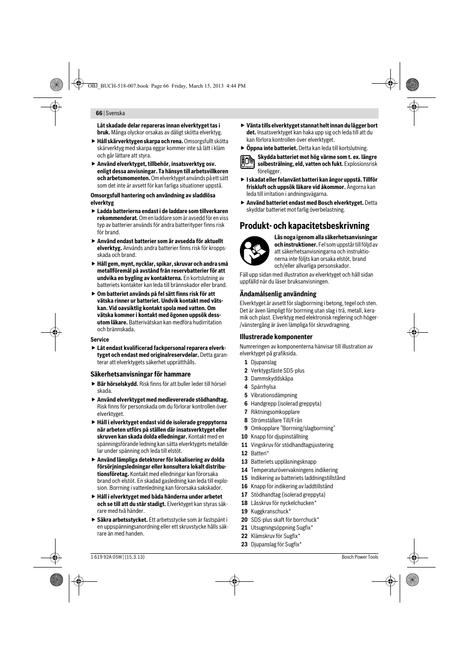 Produkt- och kapacitetsbeskrivning | Bosch GBH 36 V-LI Compact Professional User Manual | Page 66 / 231