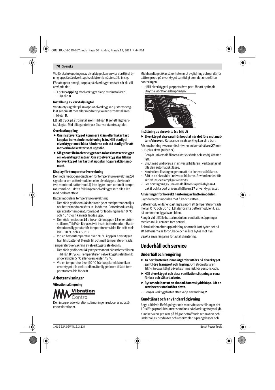 Underhåll och service | Bosch GBH 36 V-LI Compact Professional User Manual | Page 70 / 231