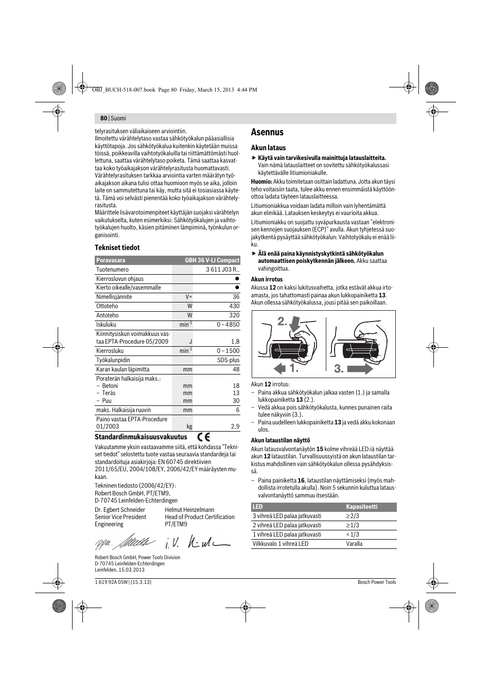 Asennus | Bosch GBH 36 V-LI Compact Professional User Manual | Page 80 / 231