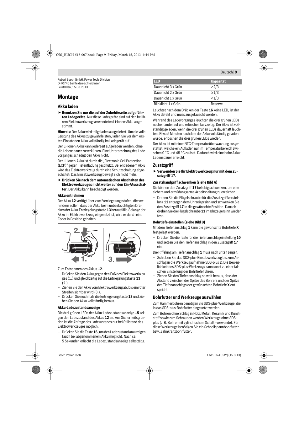 Montage | Bosch GBH 36 V-LI Compact Professional User Manual | Page 9 / 231