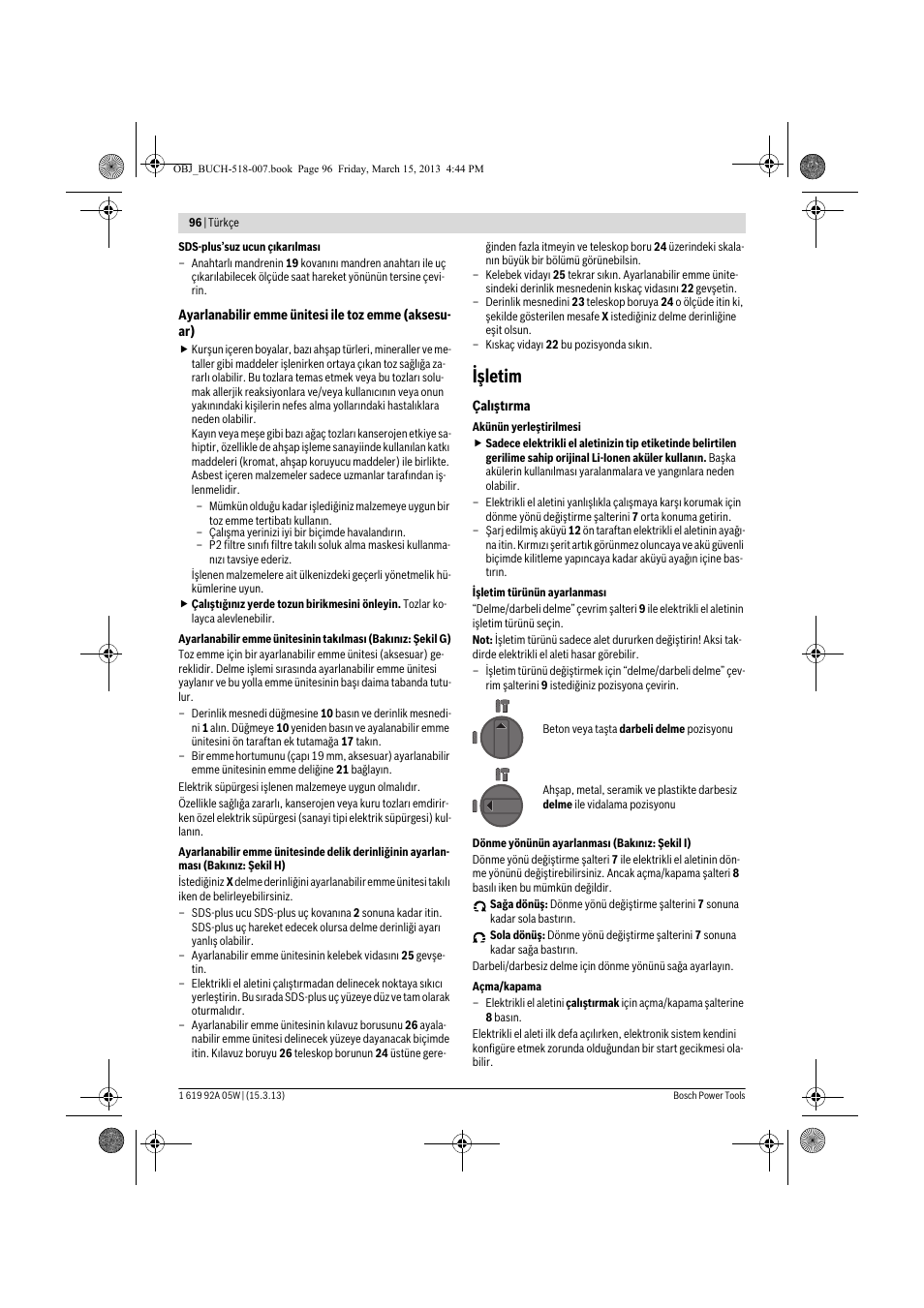 Işletim | Bosch GBH 36 V-LI Compact Professional User Manual | Page 96 / 231