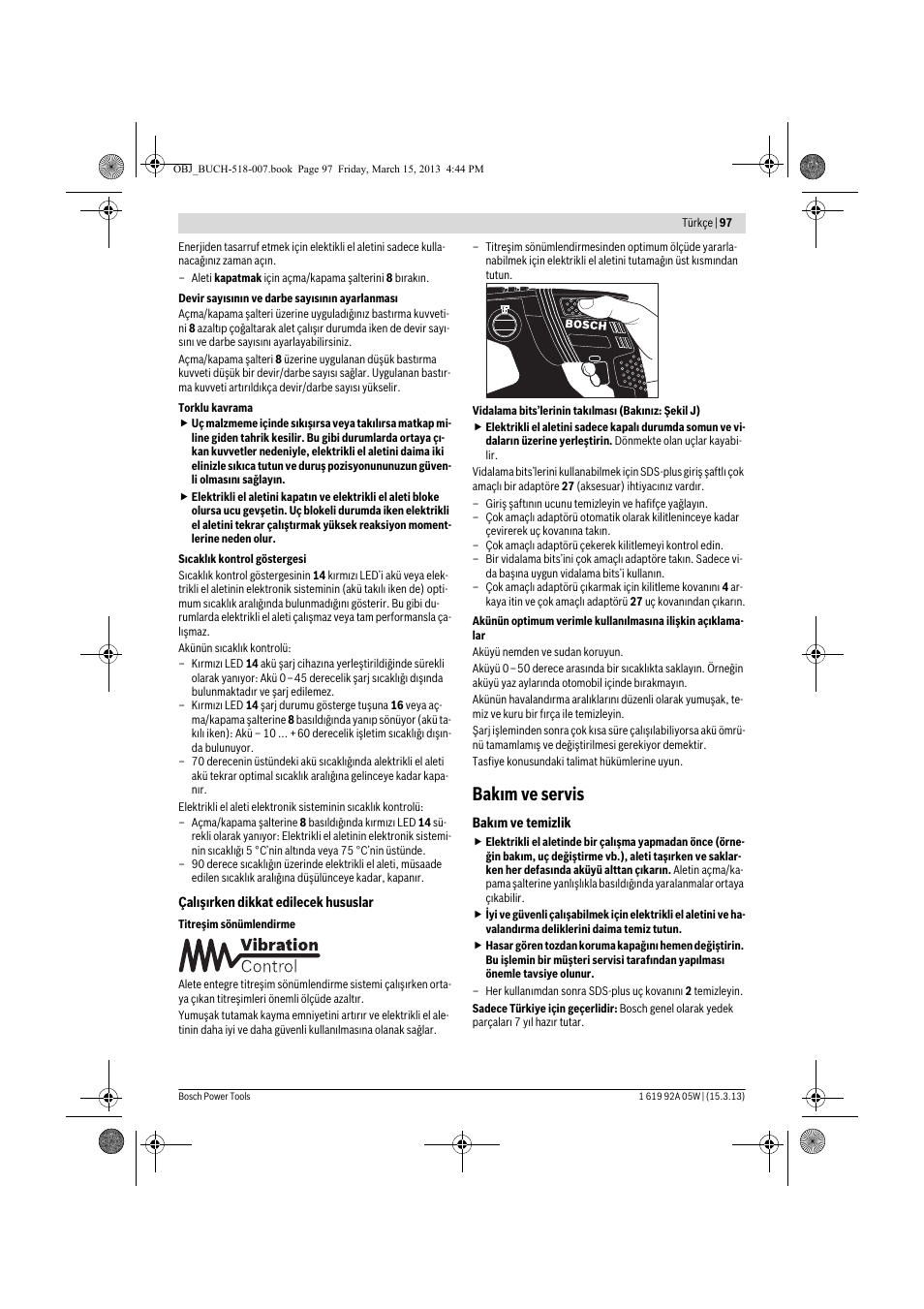 Bakım ve servis | Bosch GBH 36 V-LI Compact Professional User Manual | Page 97 / 231