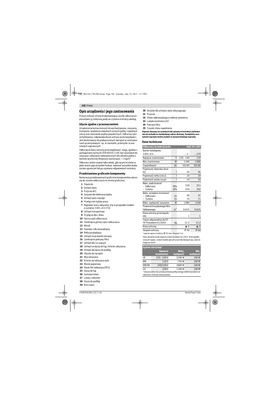 Opis urządzenia i jego zastosowania | Bosch GAS 35 L AFC Professional User Manual | Page 102 / 229