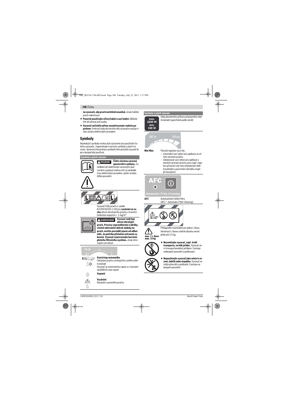 Symboly | Bosch GAS 35 L AFC Professional User Manual | Page 108 / 229