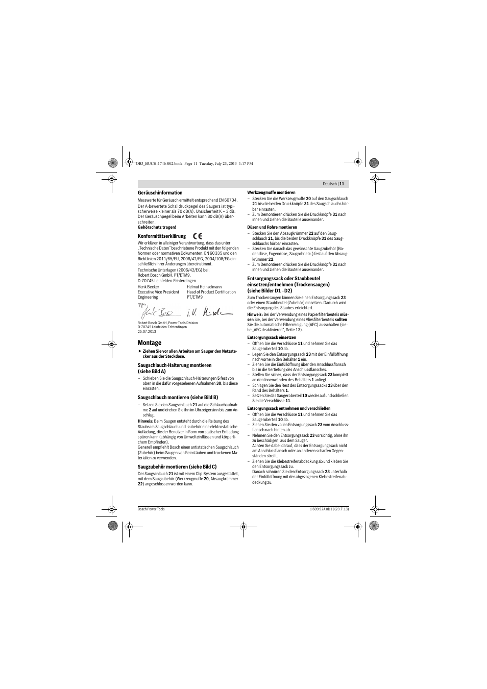 Montage | Bosch GAS 35 L AFC Professional User Manual | Page 11 / 229