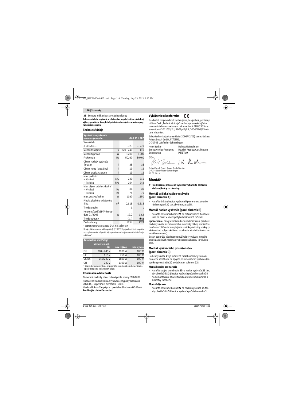 Montáž | Bosch GAS 35 L AFC Professional User Manual | Page 116 / 229