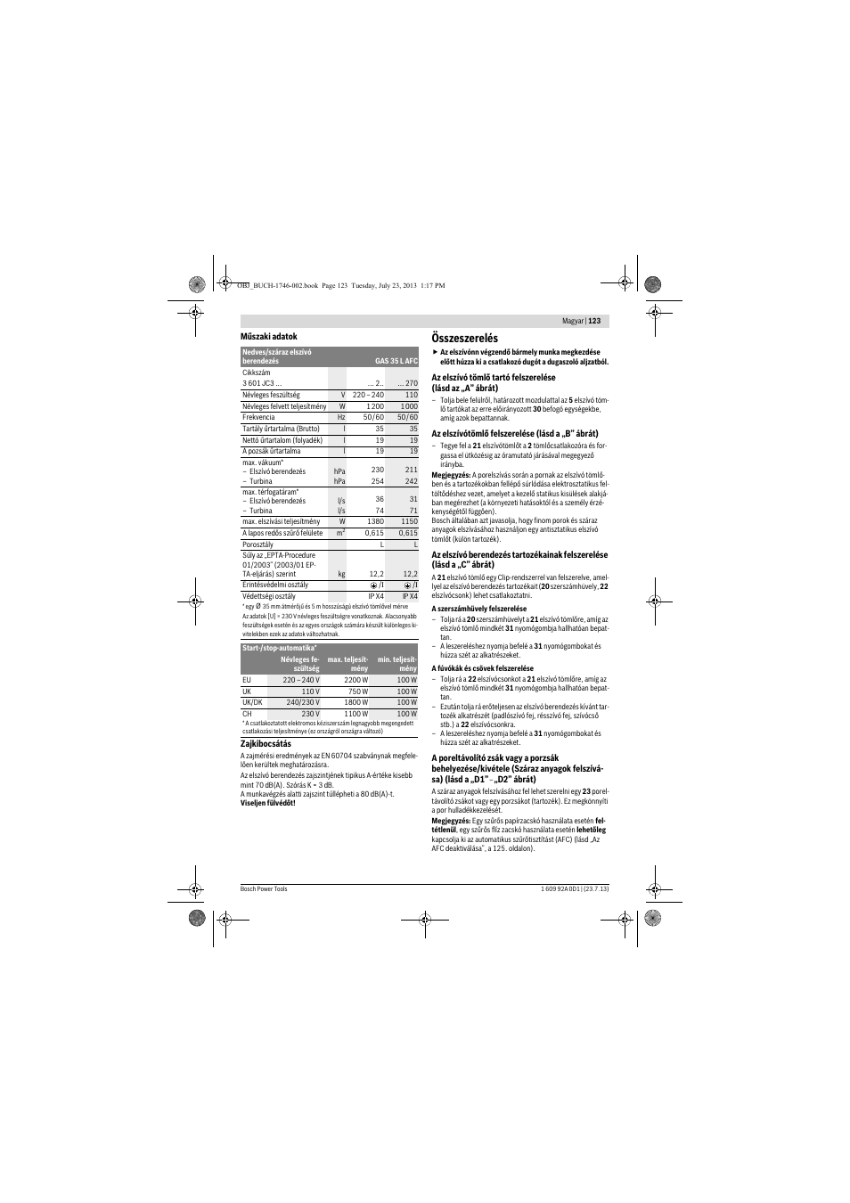 Összeszerelés | Bosch GAS 35 L AFC Professional User Manual | Page 123 / 229