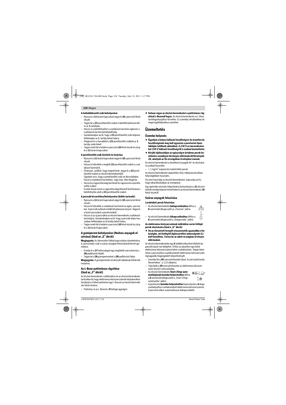 Üzemeltetés | Bosch GAS 35 L AFC Professional User Manual | Page 124 / 229