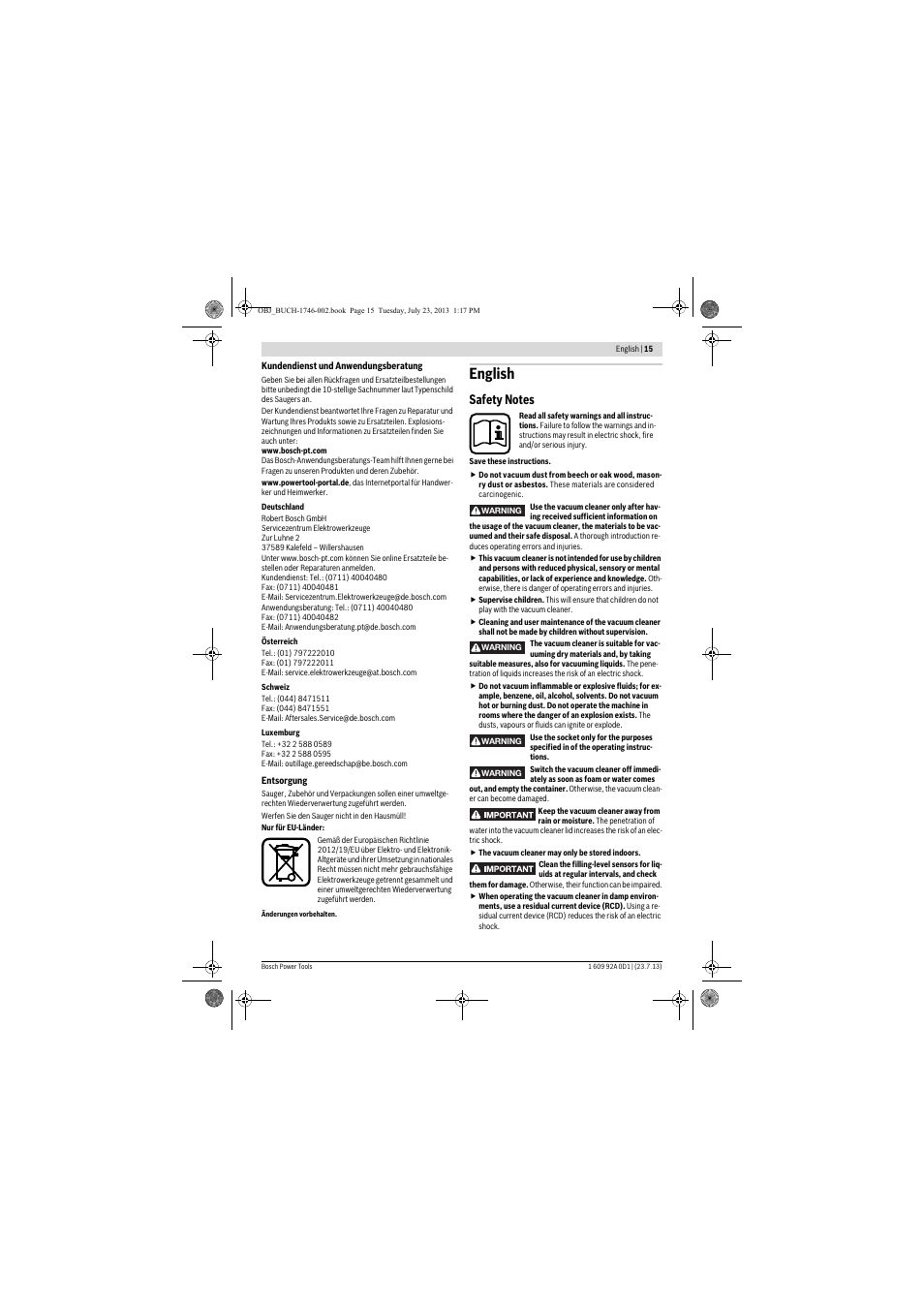 English | Bosch GAS 35 L AFC Professional User Manual | Page 15 / 229