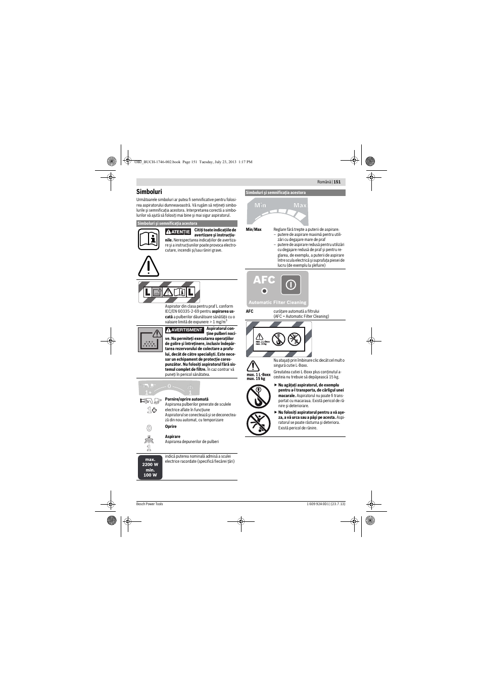 Simboluri | Bosch GAS 35 L AFC Professional User Manual | Page 151 / 229