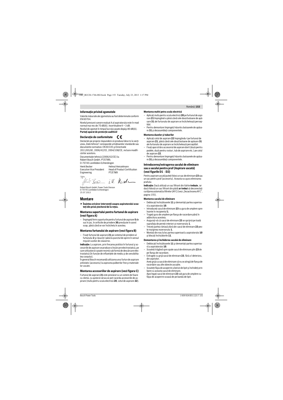 Montare | Bosch GAS 35 L AFC Professional User Manual | Page 153 / 229