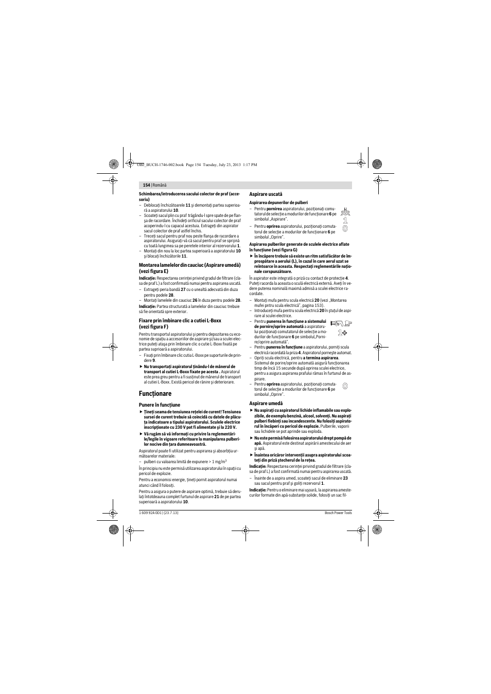 Funcţionare | Bosch GAS 35 L AFC Professional User Manual | Page 154 / 229