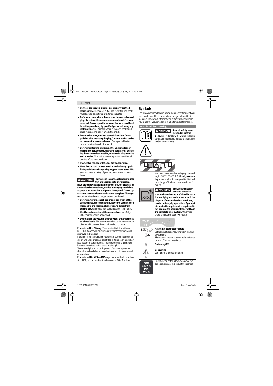 Symbols | Bosch GAS 35 L AFC Professional User Manual | Page 16 / 229