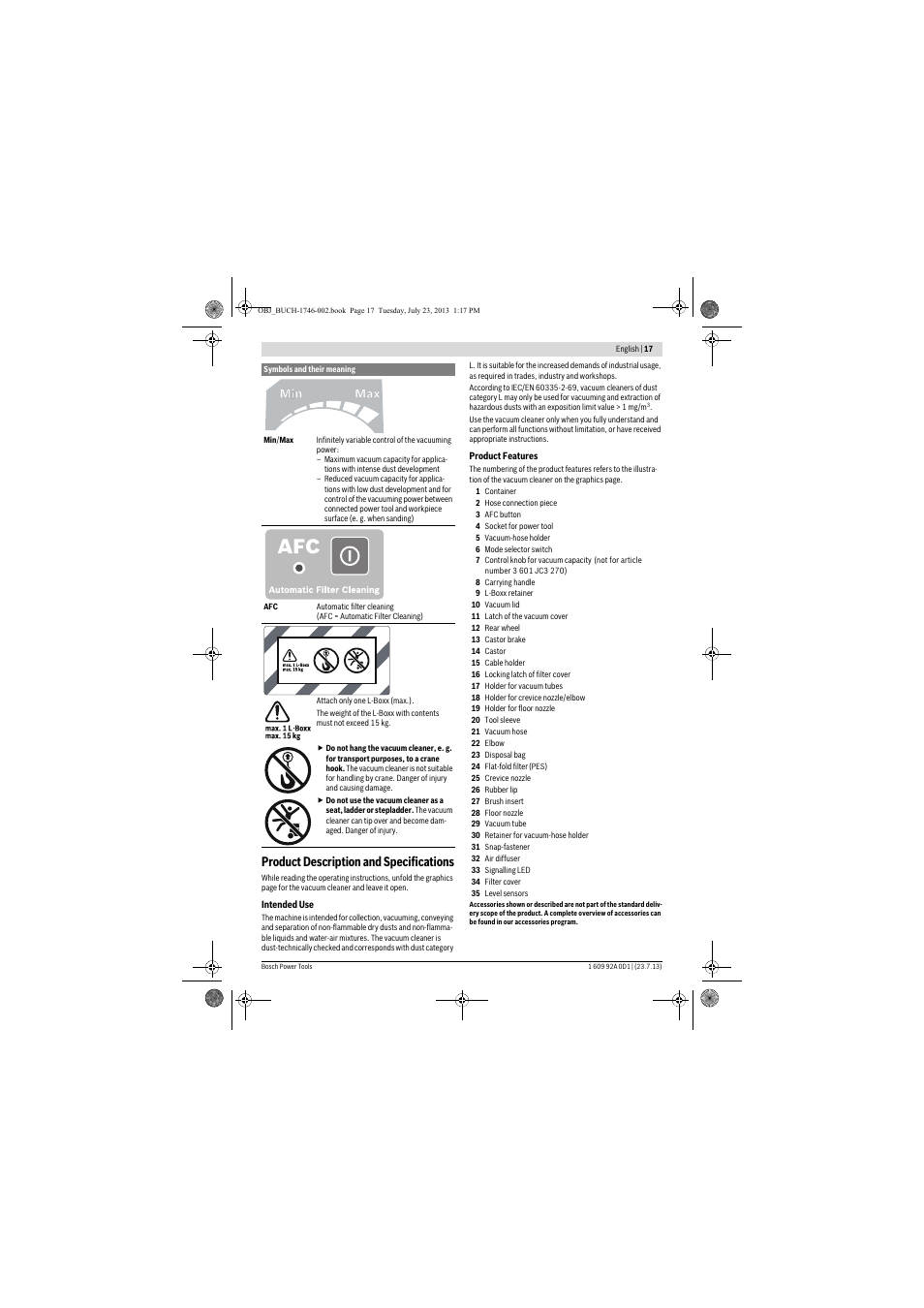 Product description and specifications | Bosch GAS 35 L AFC Professional User Manual | Page 17 / 229