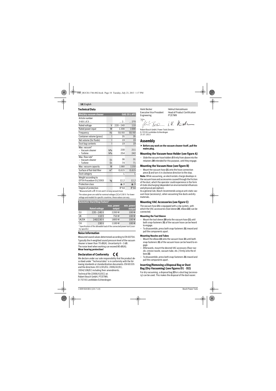 Assembly | Bosch GAS 35 L AFC Professional User Manual | Page 18 / 229