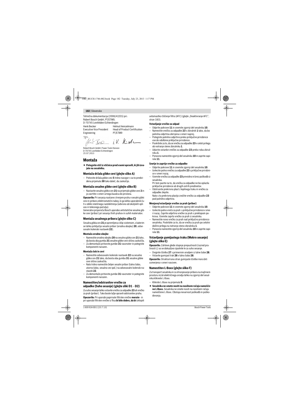 Montaža | Bosch GAS 35 L AFC Professional User Manual | Page 182 / 229