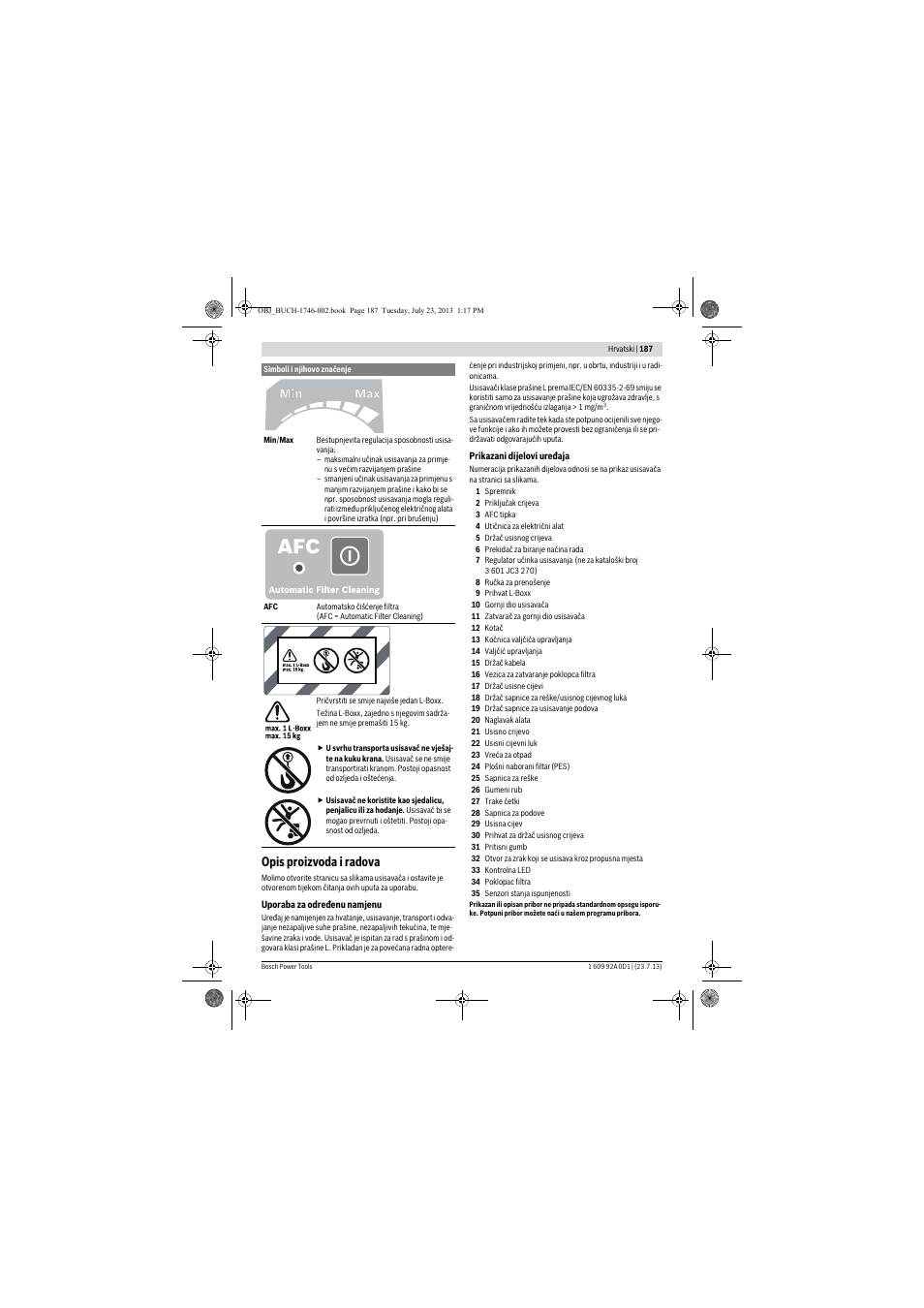 Opis proizvoda i radova | Bosch GAS 35 L AFC Professional User Manual | Page 187 / 229