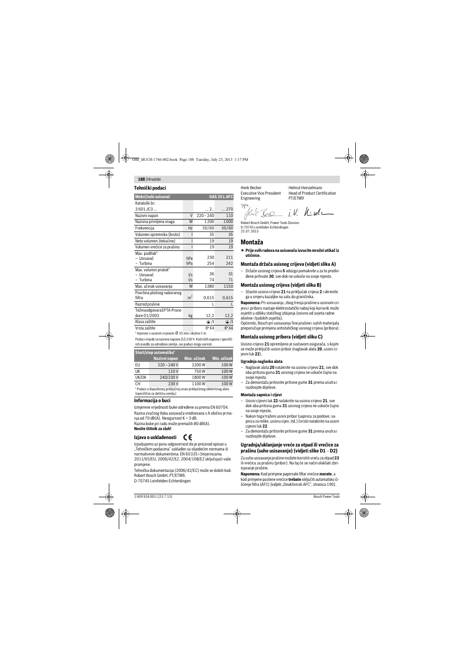 Montaža | Bosch GAS 35 L AFC Professional User Manual | Page 188 / 229