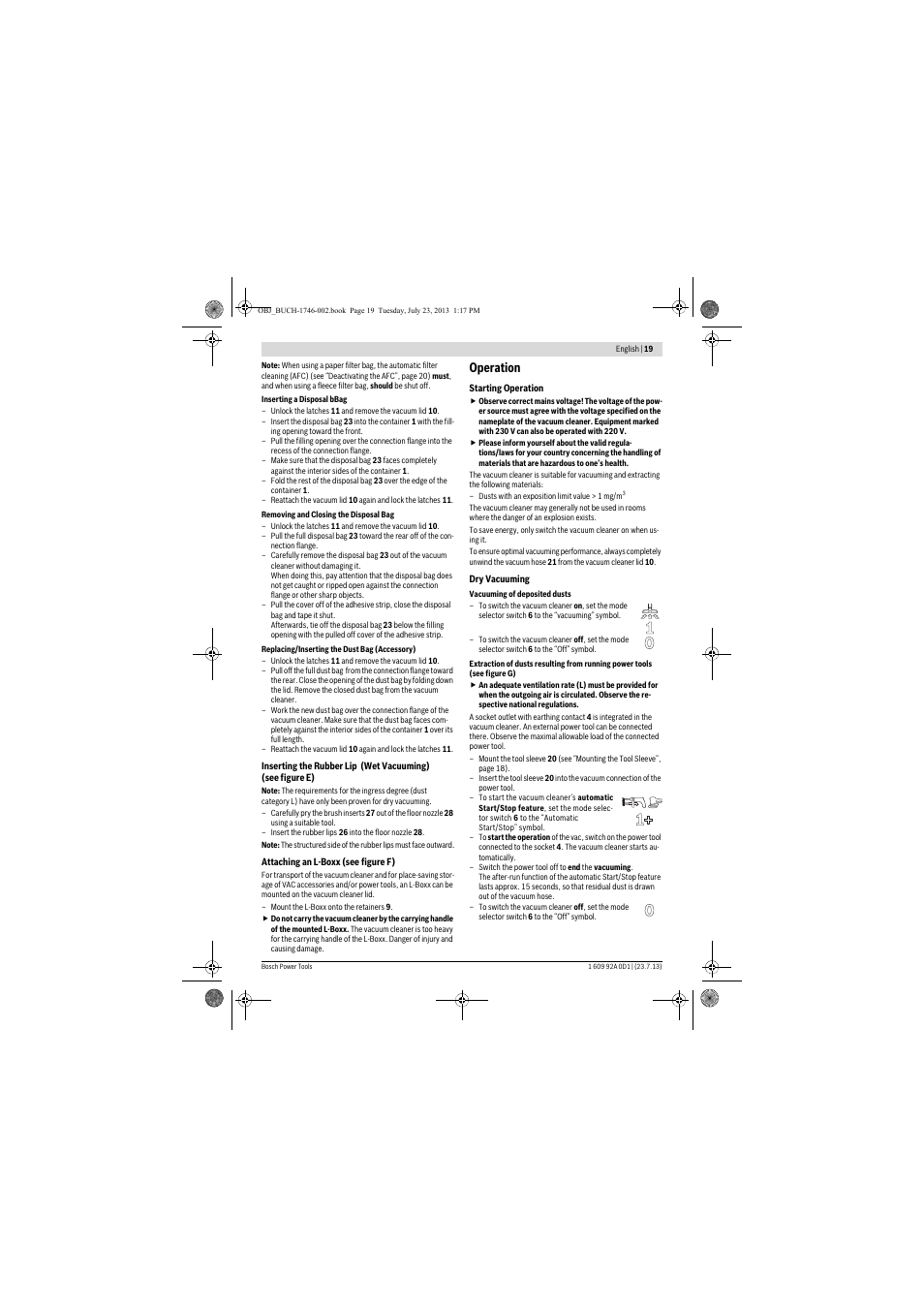 Operation | Bosch GAS 35 L AFC Professional User Manual | Page 19 / 229